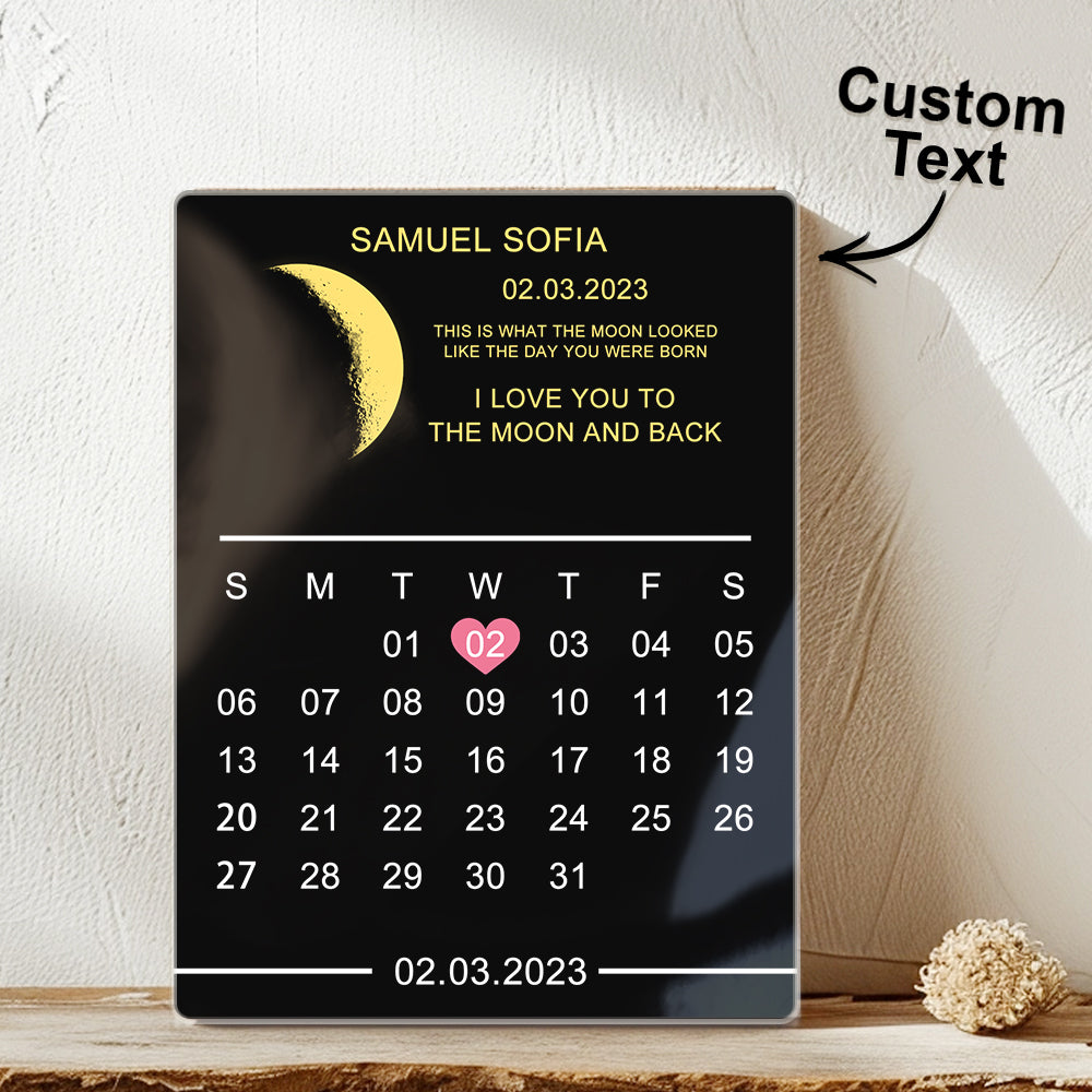 Custom Moon Phase Plaque Calendar Plauqe Frame Gift for Couple - auphotomugs