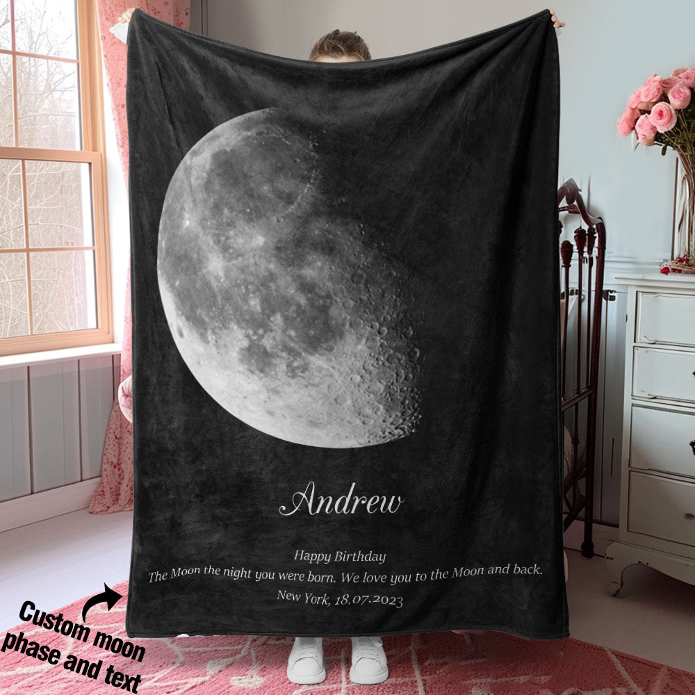 Custom Moon Phase Blanket Personalized Names Birthday Gift - auphotomugs