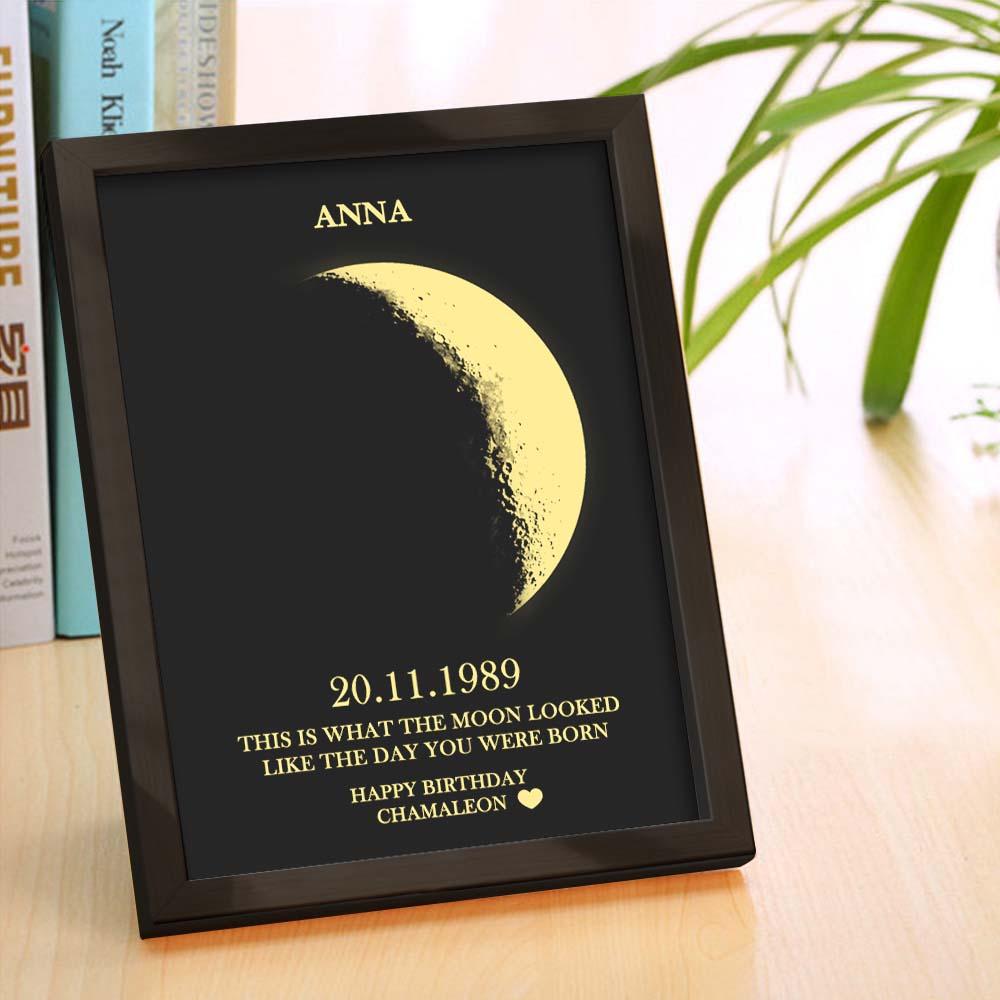 Custom Moon Phase and Names Wooden Frame with Your Text Custom Birthday Art Frame Best Gift for Birthday - auphotomugs