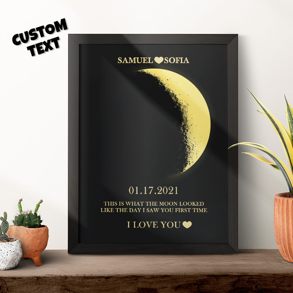 Custom Moon Phase and Names Foil Print Wooden Frame with Your Text - auphotomugs
