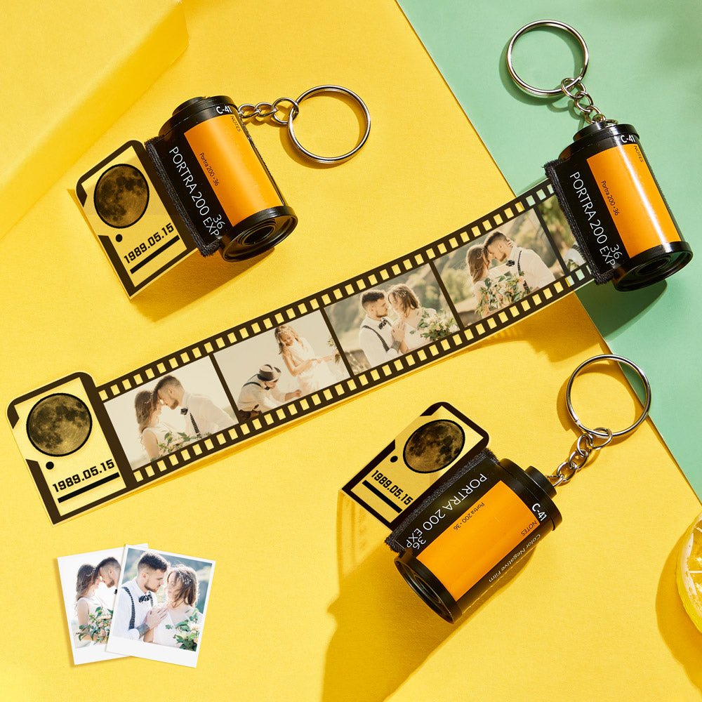 Custom Film Roll Keychain the Moon on the Day You were Born Photo Gifts - auphotomugs