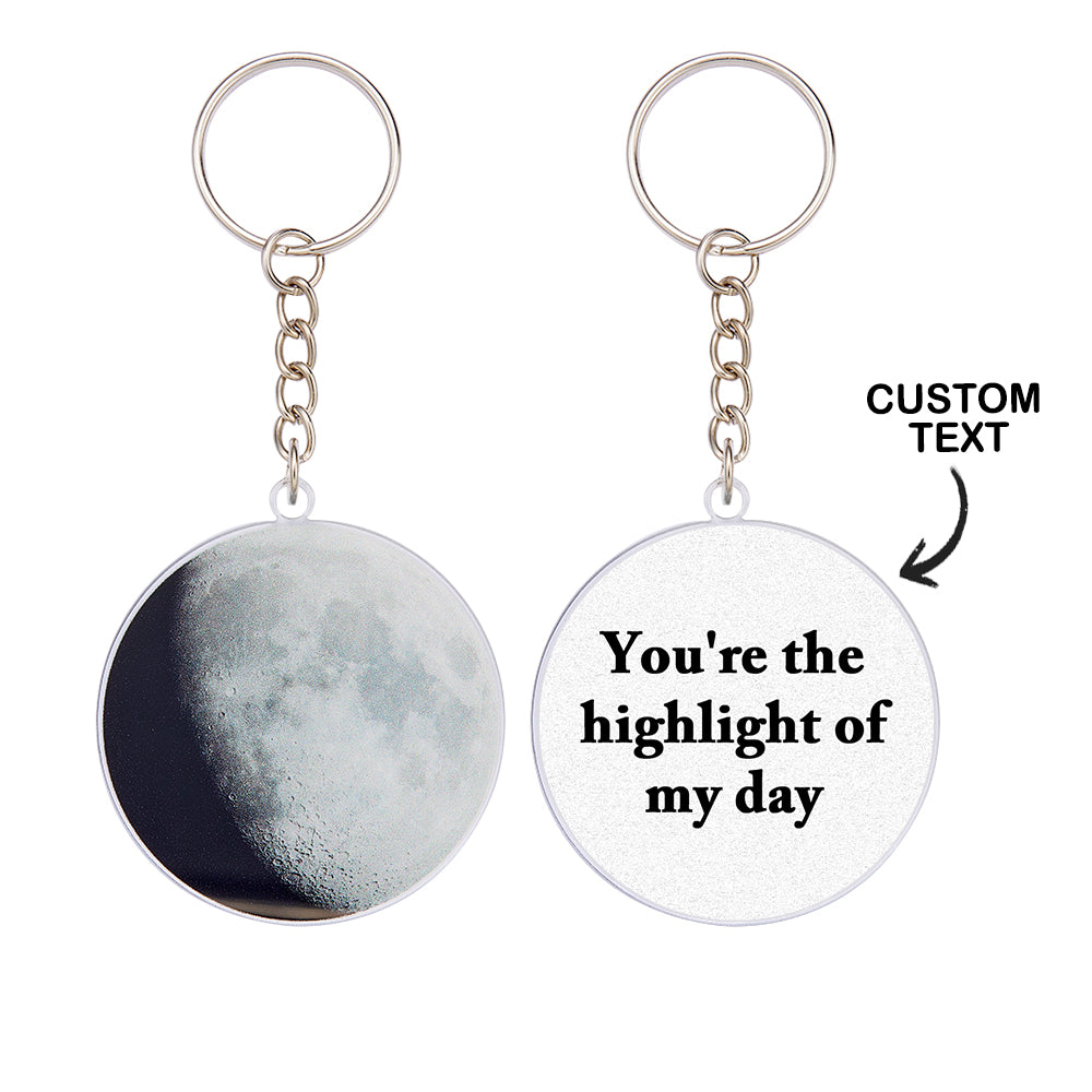 Custom Moon Phase Keychain Personalized Anniversary Gift for Him Birthday Gift for Man - auphotomugs