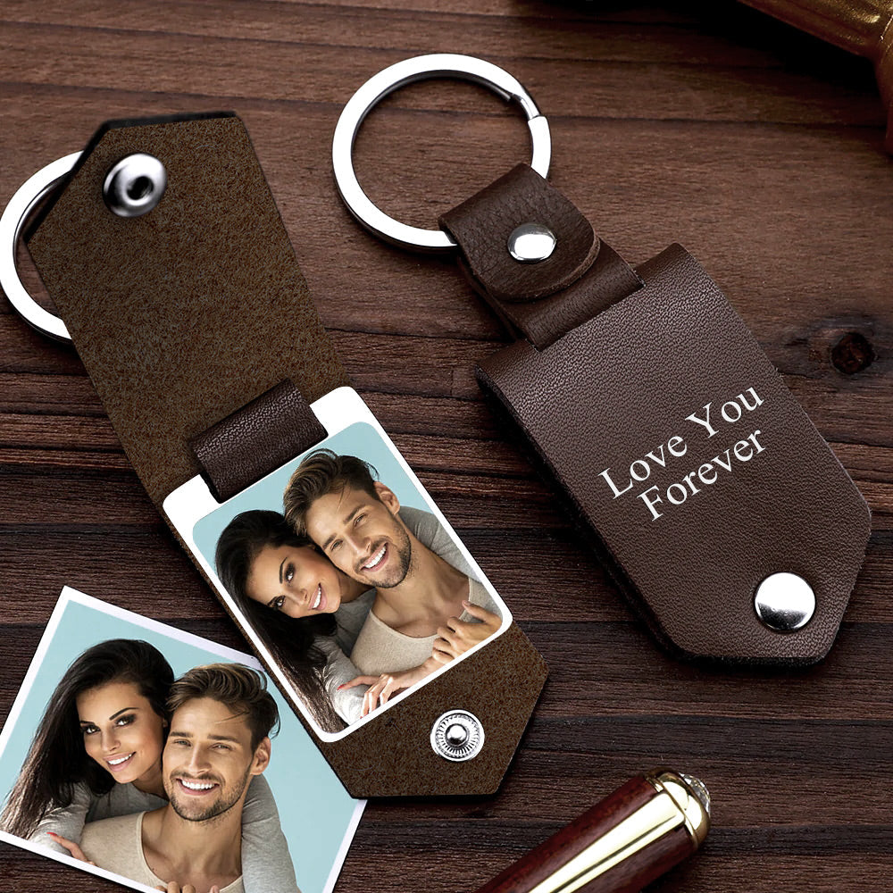 Custom Engraved Photo Keychain Gift With Leather Case Gifts