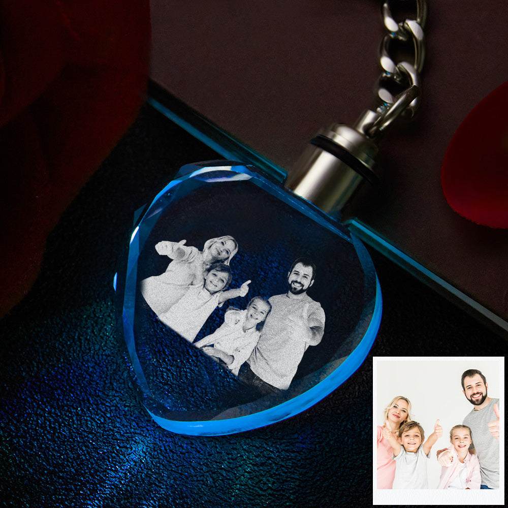 Mother's Day Gifts Custom Photo Crystal Keychain Family Keepake Crystal Keychain  Heart Shape Photo Keychain