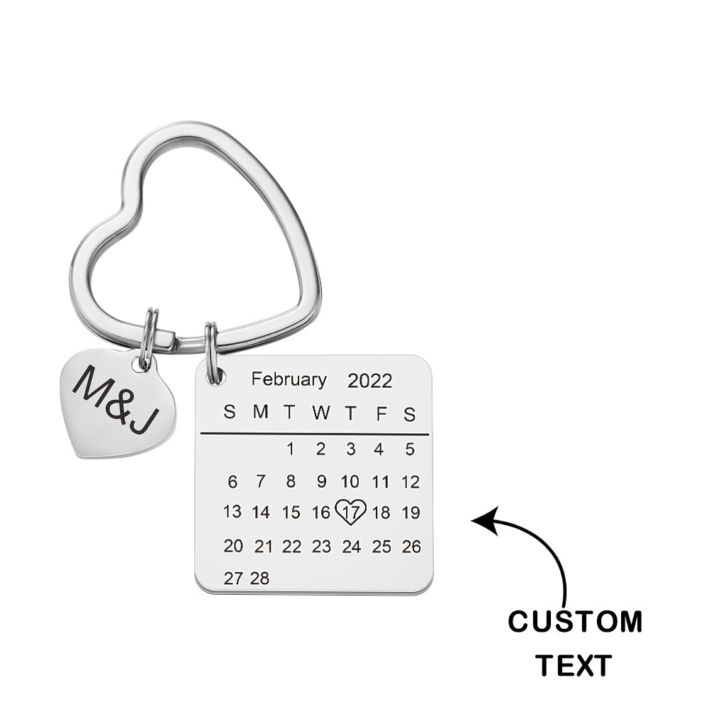 Custom Engraved Calendar Keychain Heart Key Ring Save the Date Keychain