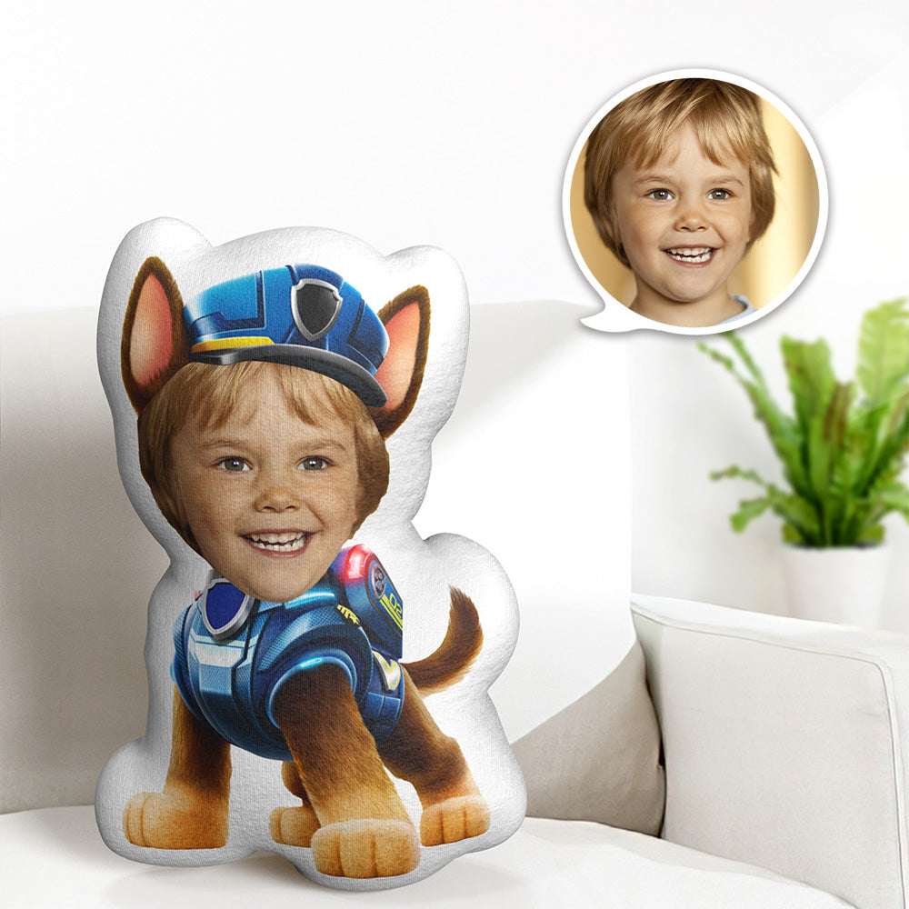 Custom Face Pillow Minime Blue Suit Dog Doll Personalized Photo Gifts for Kids - auphotomugs