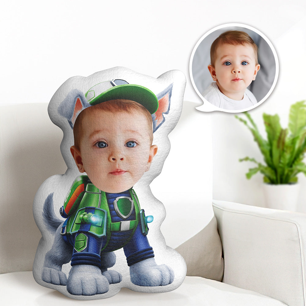 Custom Face Pillow Minime Green Suit Dog Doll Personalized Photo Gifts for Kids - auphotomugs