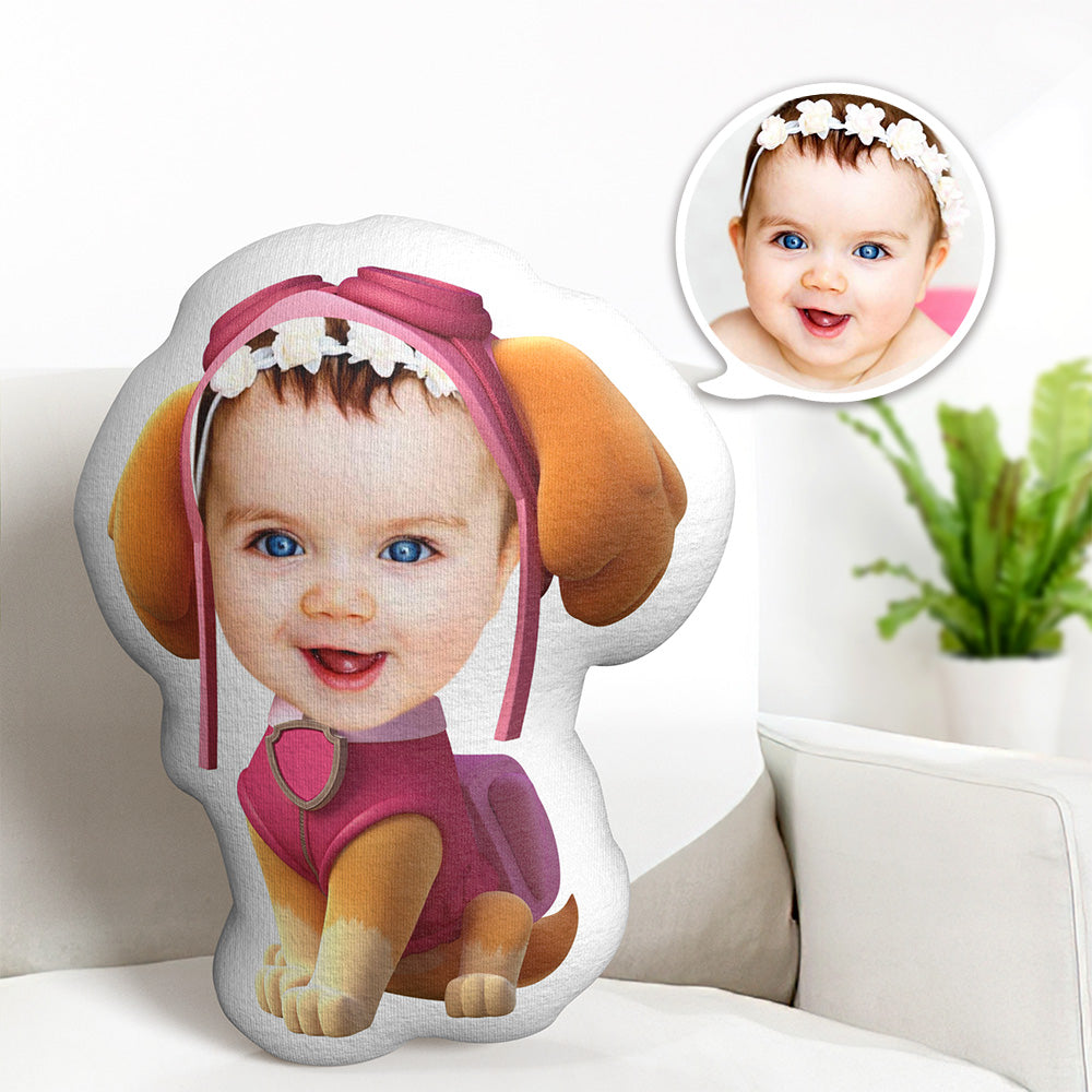 Custom Face Pillow Minime Pink Suit Pilot Dog Doll Personalized Photo Gifts for Kids - auphotomugs