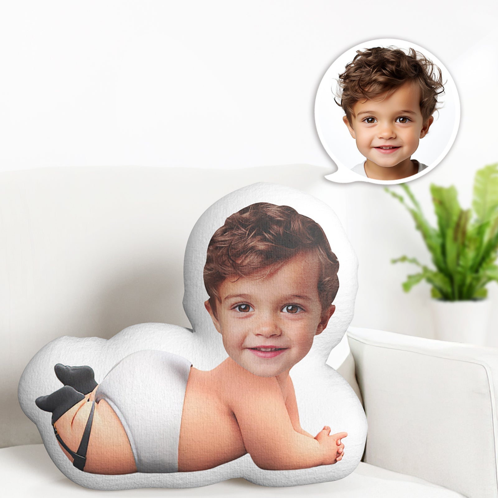 Custom Face Pillow Minime Baby Boss Wearing Diaper Doll Personalized Photo Gifts for Kids - auphotomugs