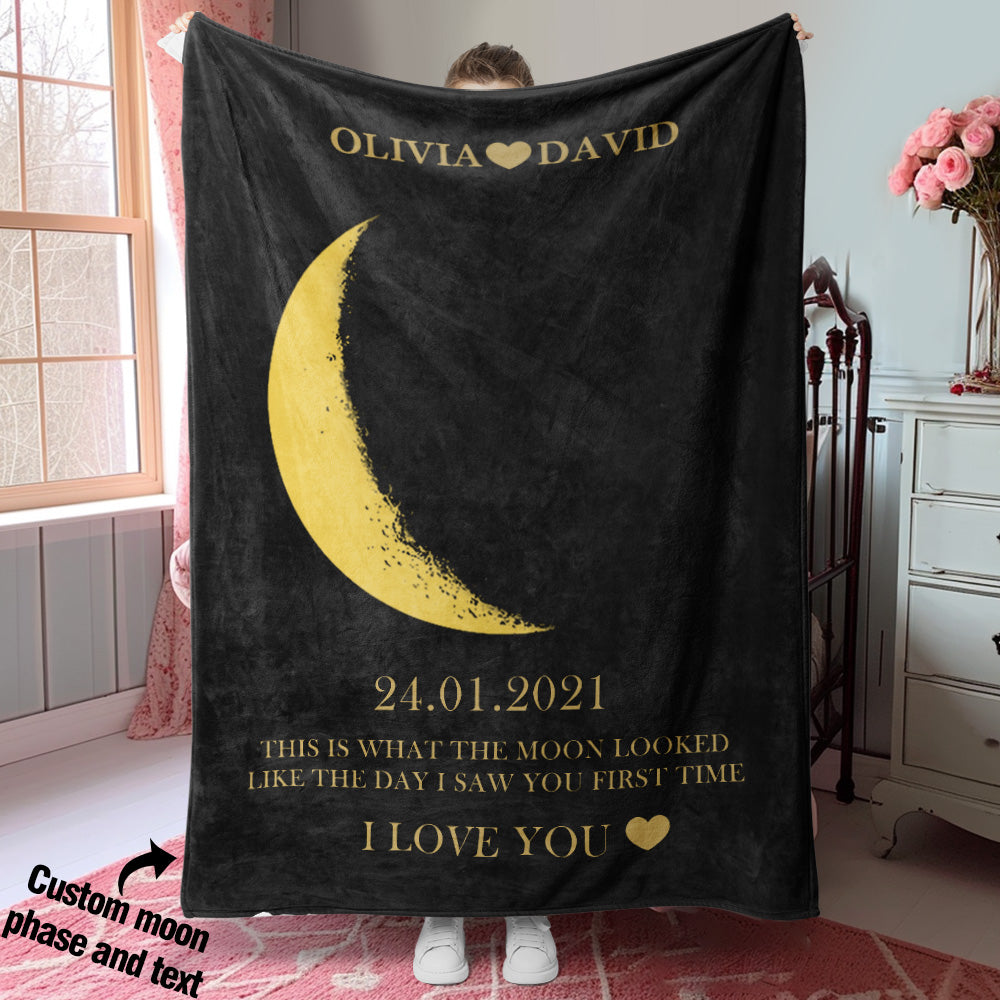 Custom Moon Phase Blanket Personalized Names Gift for Her - auphotomugs