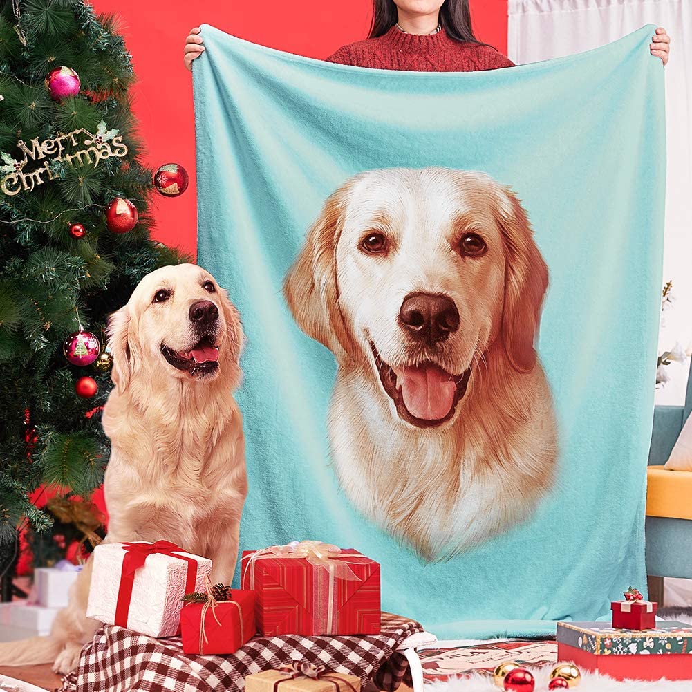 Custom Dog Picture Blankets Personalized Blankets Painted Art Portrait Fleece Blanket Different Sizes Avaiable