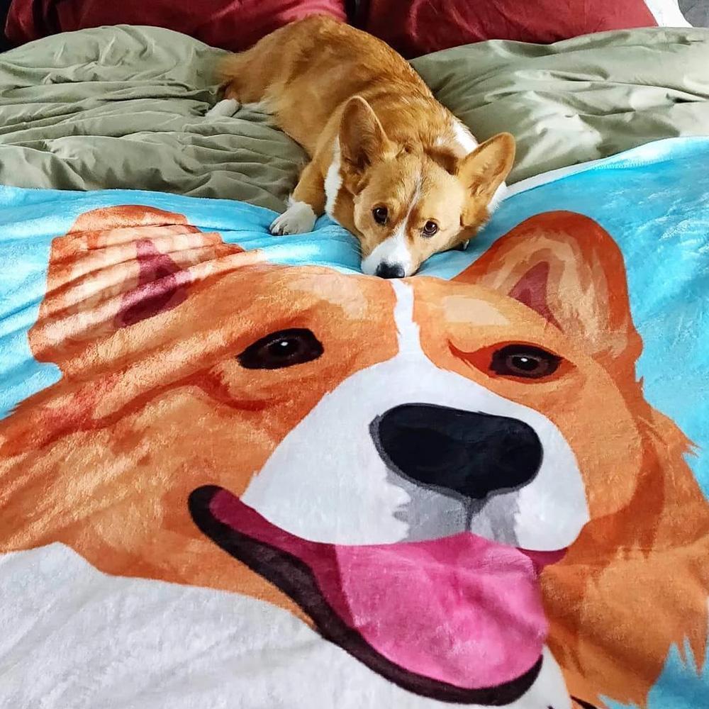 Personalised Dog Face Blankets Customized Pet Photo Blankets Painted Dog Portrait Blanket of Dog Laying on Bed Gifts for Dog Lovers