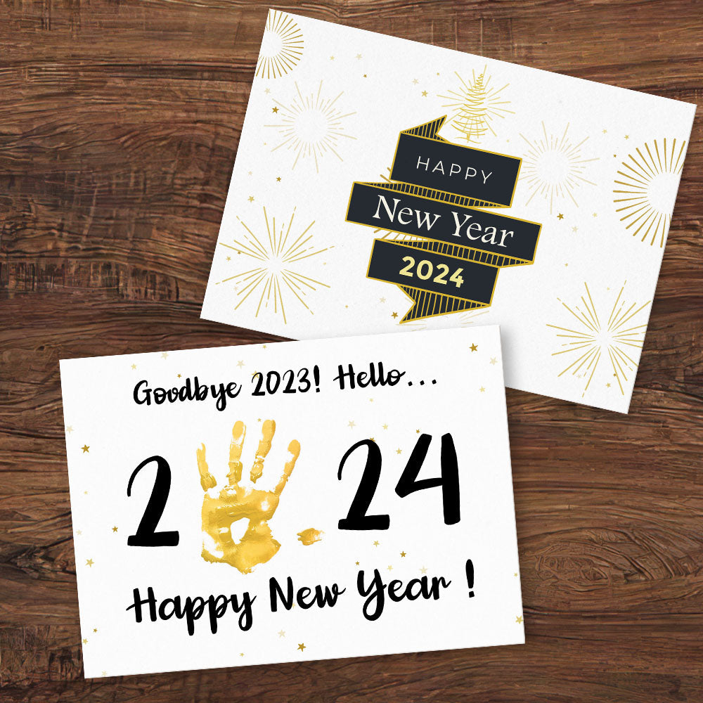 Happy New Year Card 2024 New Year's Card for Kids Handprint Card for Family - auphotomugs