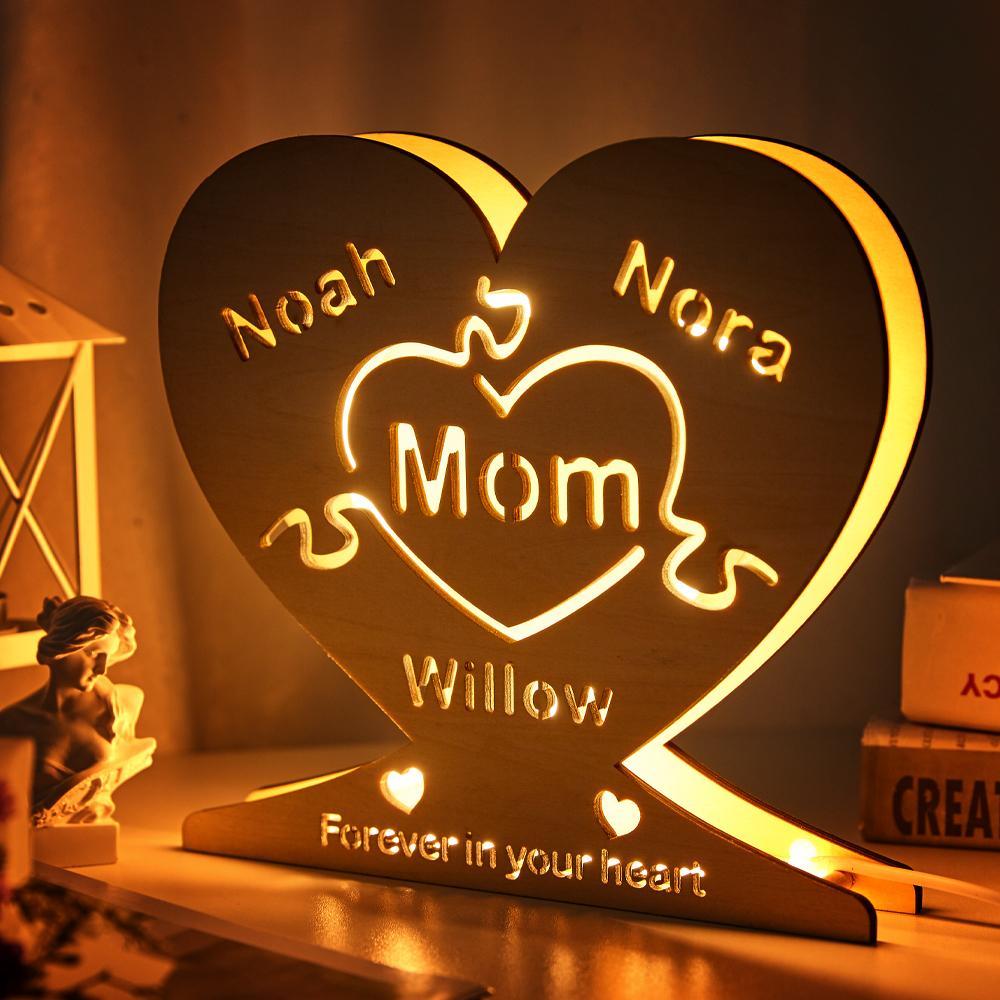 Anniversary Gifts for Her Custom Wooden Heart-shaped Lamp Personlized Letter Name
