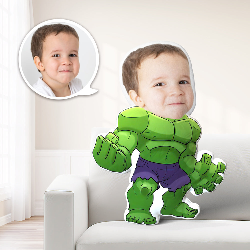 Custom Face Photo Minime Doll Personalized Superhero Anti-Hulk Armor Throw Pillow