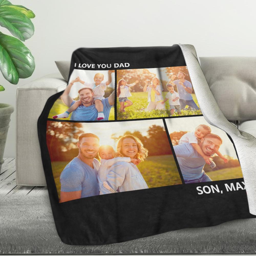 Custom Blanket with 5 Photos Personalized Photo Blankets Best Gift For Dad