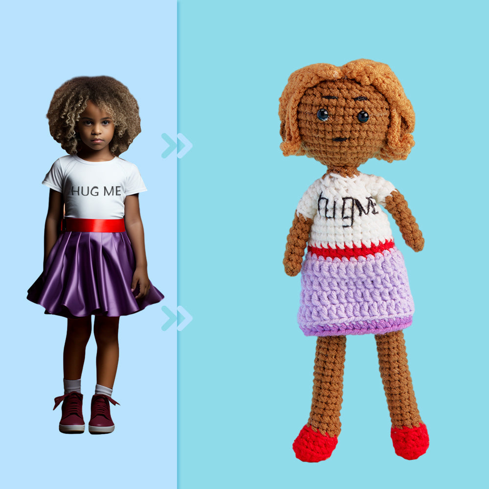 Full Body Customizable 1 Person Custom Crochet Doll Personalized Gifts Handwoven Mini Dolls - Hug Me Girl - auphotomugs