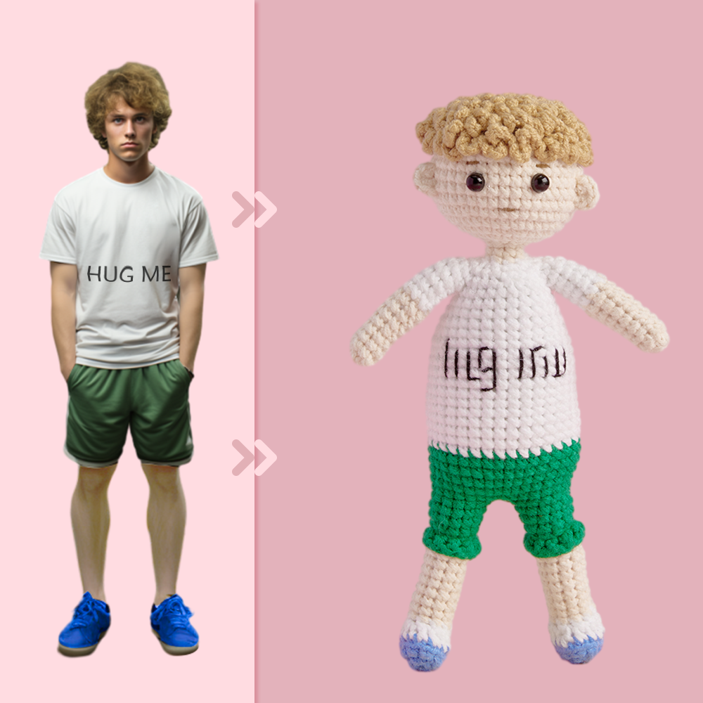 Full Body Customizable 1 Person Custom Crochet Doll Personalized Gifts Handwoven Mini Dolls - Hug Me Boy - auphotomugs