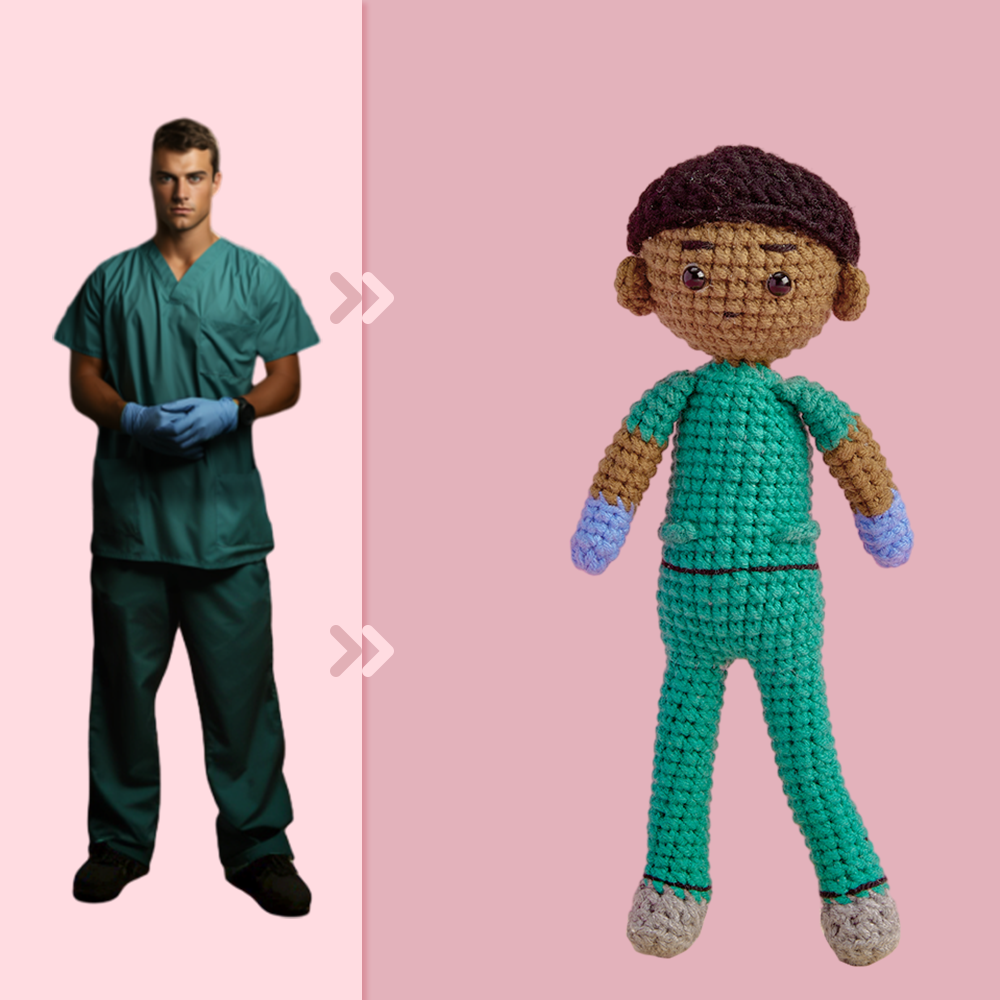 Full Body Customizable 1 Person Custom Crochet Doll Personalized Gifts Handwoven Mini Dolls - Scrubs - auphotomugs