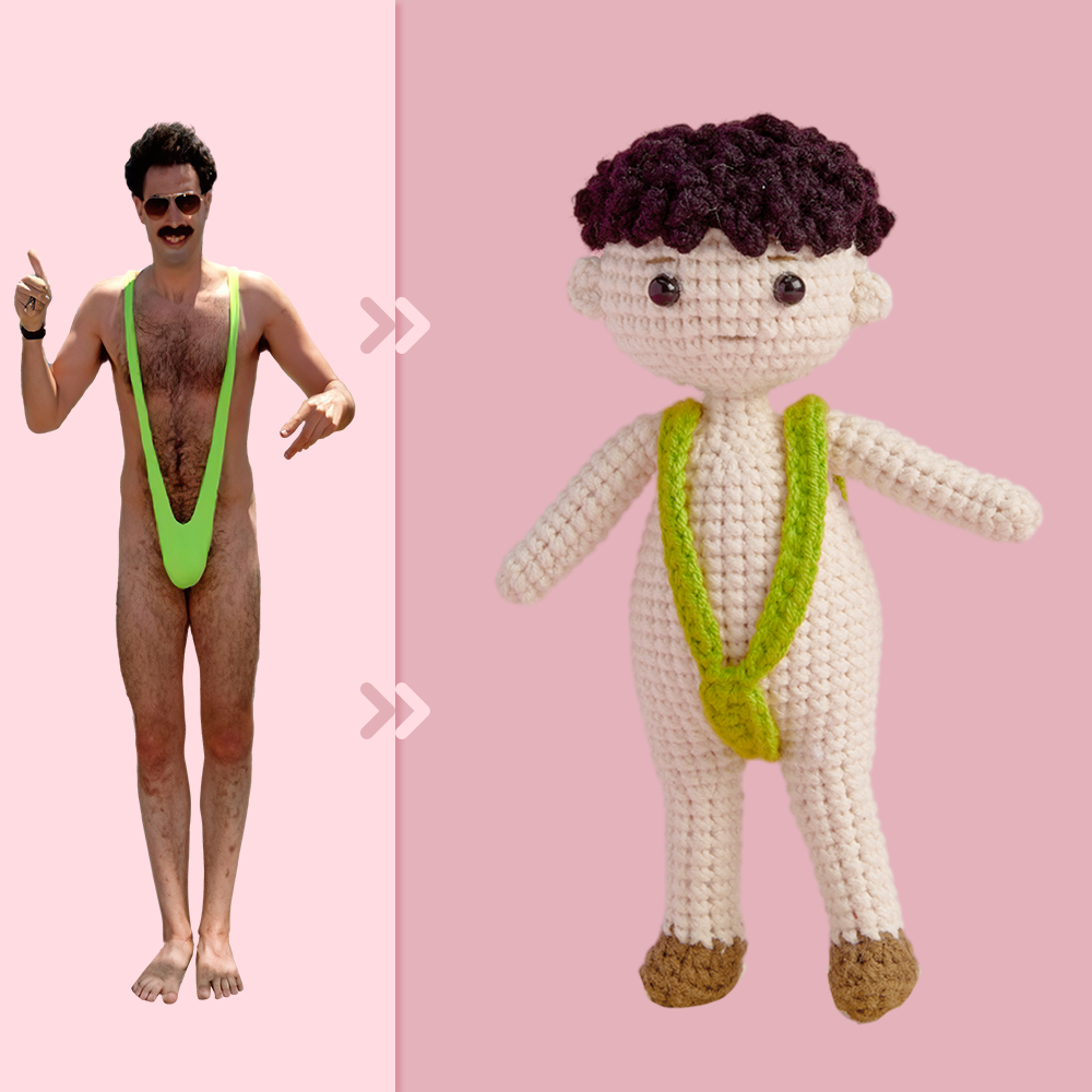 Full Body Customizable 1 Person Custom Crochet Doll Personalized Gifts Handwoven Mini Dolls - Funny Man Bikini - auphotomugs