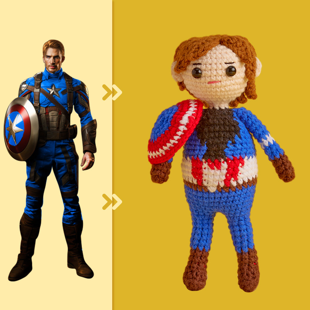 Full Body Customizable 1 Person Custom Crochet Doll Personalized Gifts Handwoven Mini Dolls - Captain America - auphotomugs