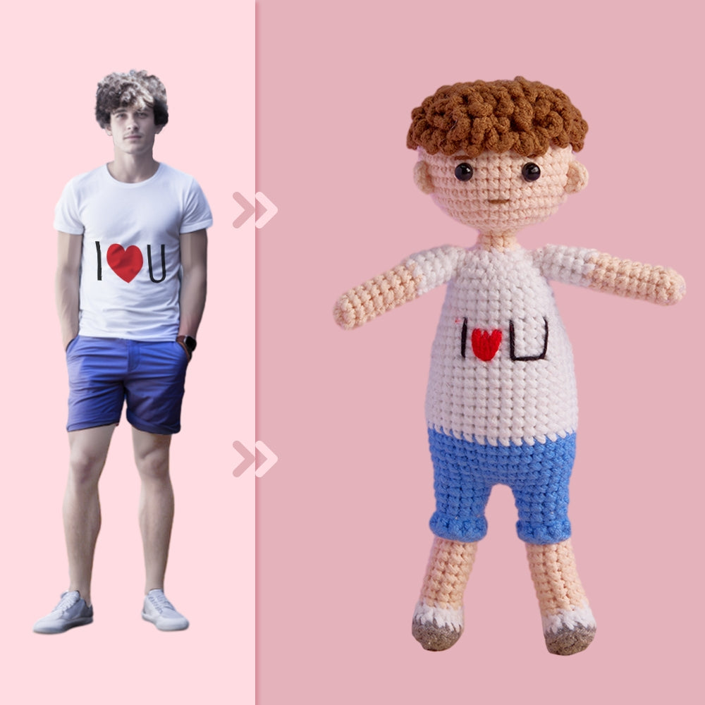 Full Body Customizable 1 Person Custom Crochet Doll Personalized Gifts Handwoven Mini Dolls - I Love U Boy - auphotomugs