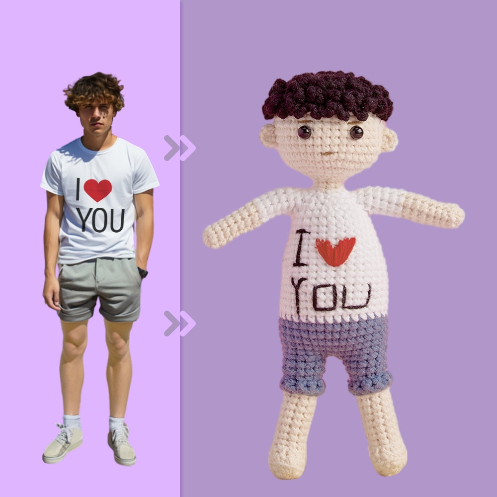 Full Body Customizable 1 Person Custom Crochet Doll Personalized Gifts Handwoven Mini Dolls - I Love You - auphotomugs