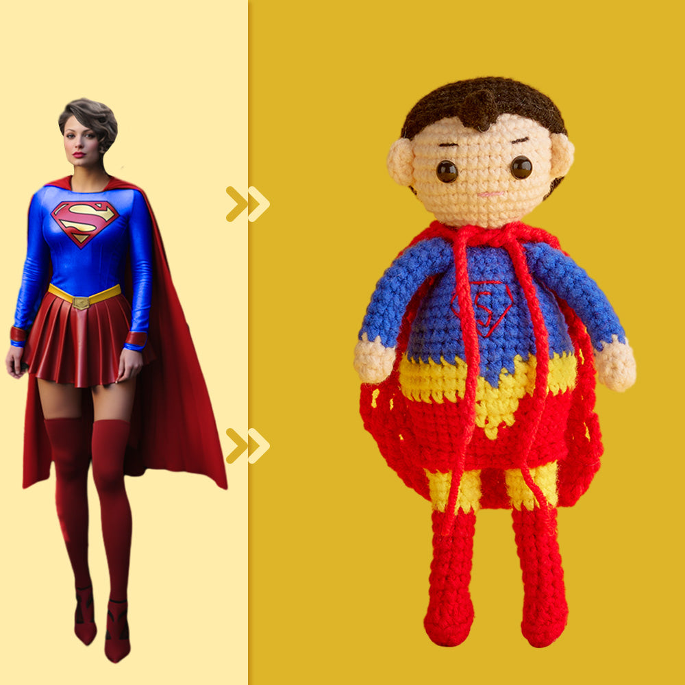 Full Body Customizable 1 Person Custom Crochet Doll Personalized Gifts Handwoven Mini Dolls - Supergirl - auphotomugs