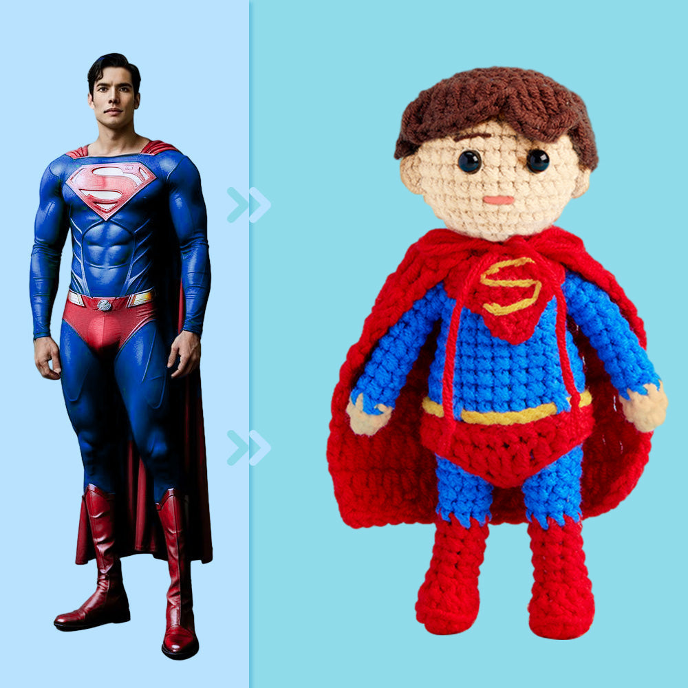 Full Body Customizable 1 Person Custom Crochet Doll Personalized Gifts Handwoven Mini Dolls - Superman - auphotomugs