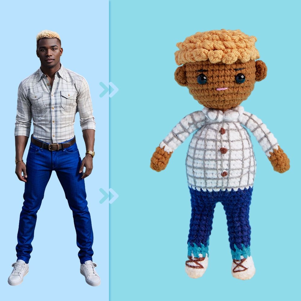 Full Body Customizable 1 Person Custom Crochet Doll Personalized Gifts Handwoven Mini Dolls - Plaid Shirt Boys - auphotomugs