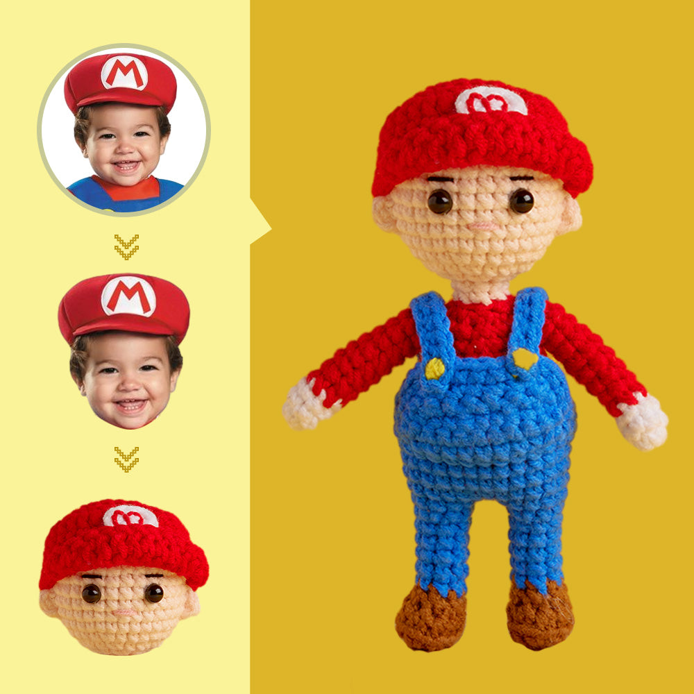 Custom Face Crochet Doll Personalized Gifts Handwoven Mini Dolls - Mario - auphotomugs