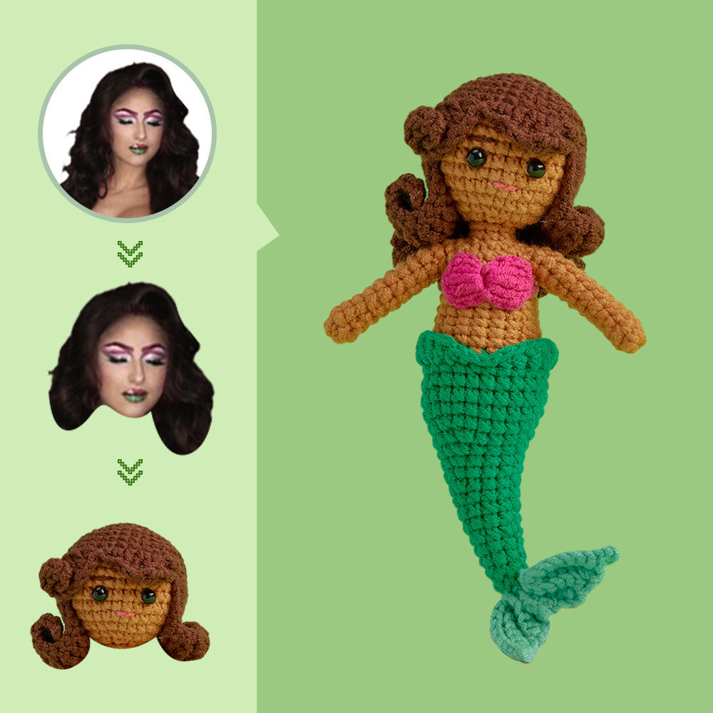 Custom Face Crochet Doll Personalized Gifts Handwoven Mini Dolls - Mermaid - auphotomugs