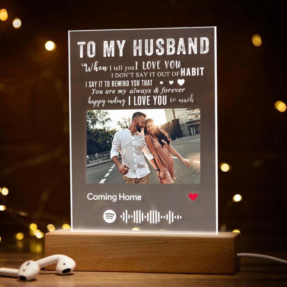 Custom Light Up Spotify Plaque Spotify Photo Glass Plaque Light Personalised Anniversary / Birthday Gift For Husband