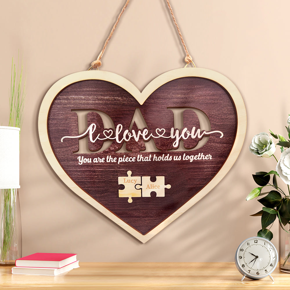 Personalized Dad Heart Puzzle Plaque You Are the Piece That Holds Us Together Father's Day Gift - myphotowalletau