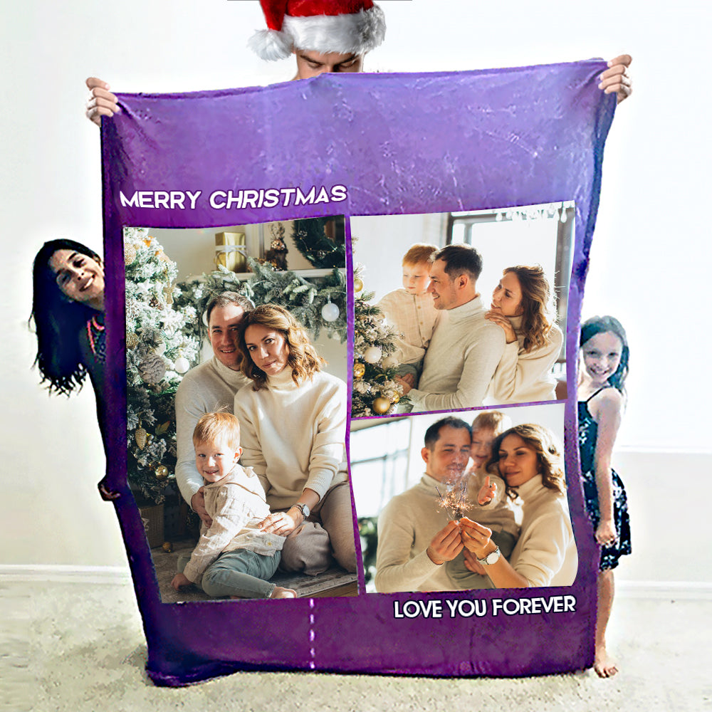 Custom Blanket with 3 Photos Personalized Photo Blankets Best Gift For Mom