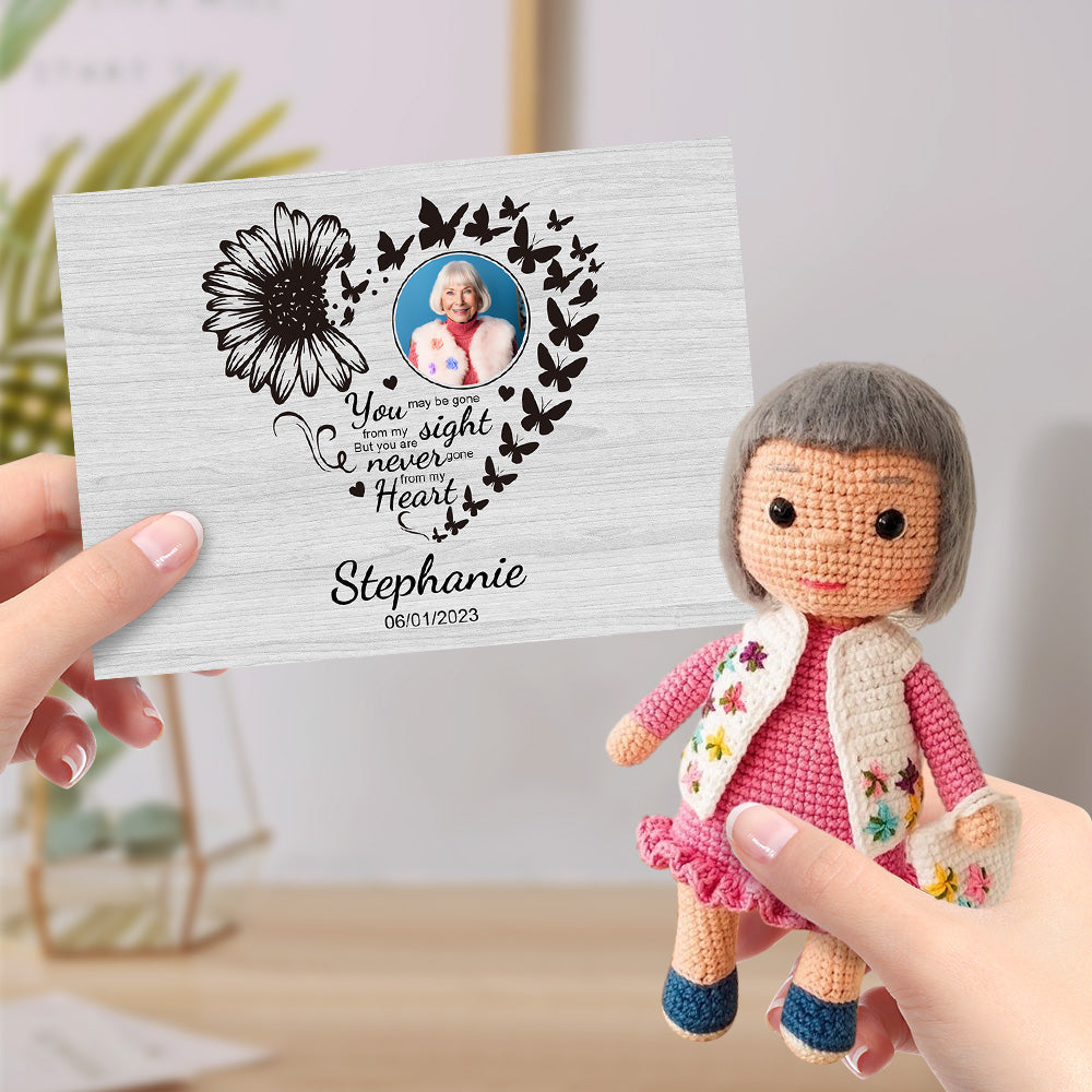 Custom Crochet Doll Gifts Handmade Mini Dolls Look alike Your Photo with Custom Memorial Card for Her - auphotomugs