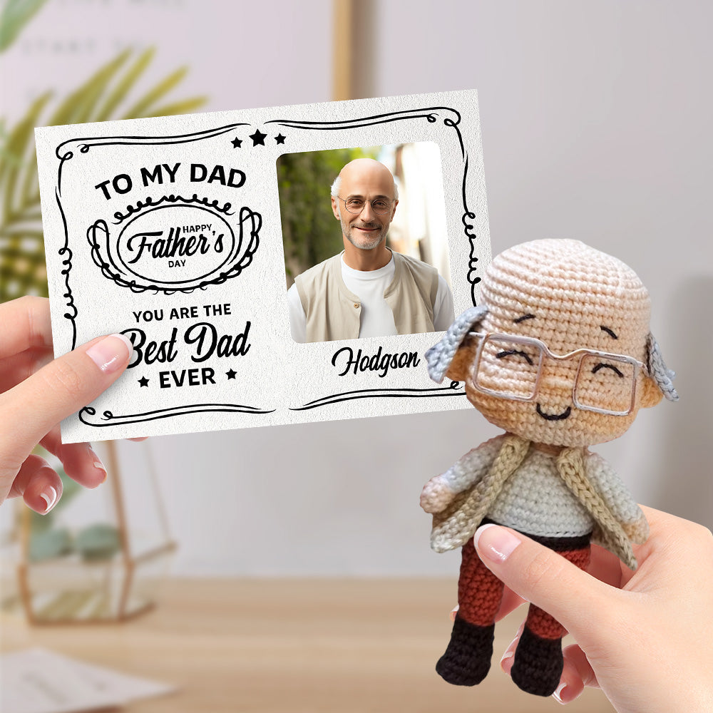 Custom Crochet Doll Handmade Mini Look alike Dolls with Personalized Card Gifts for Dad - auphotomugs