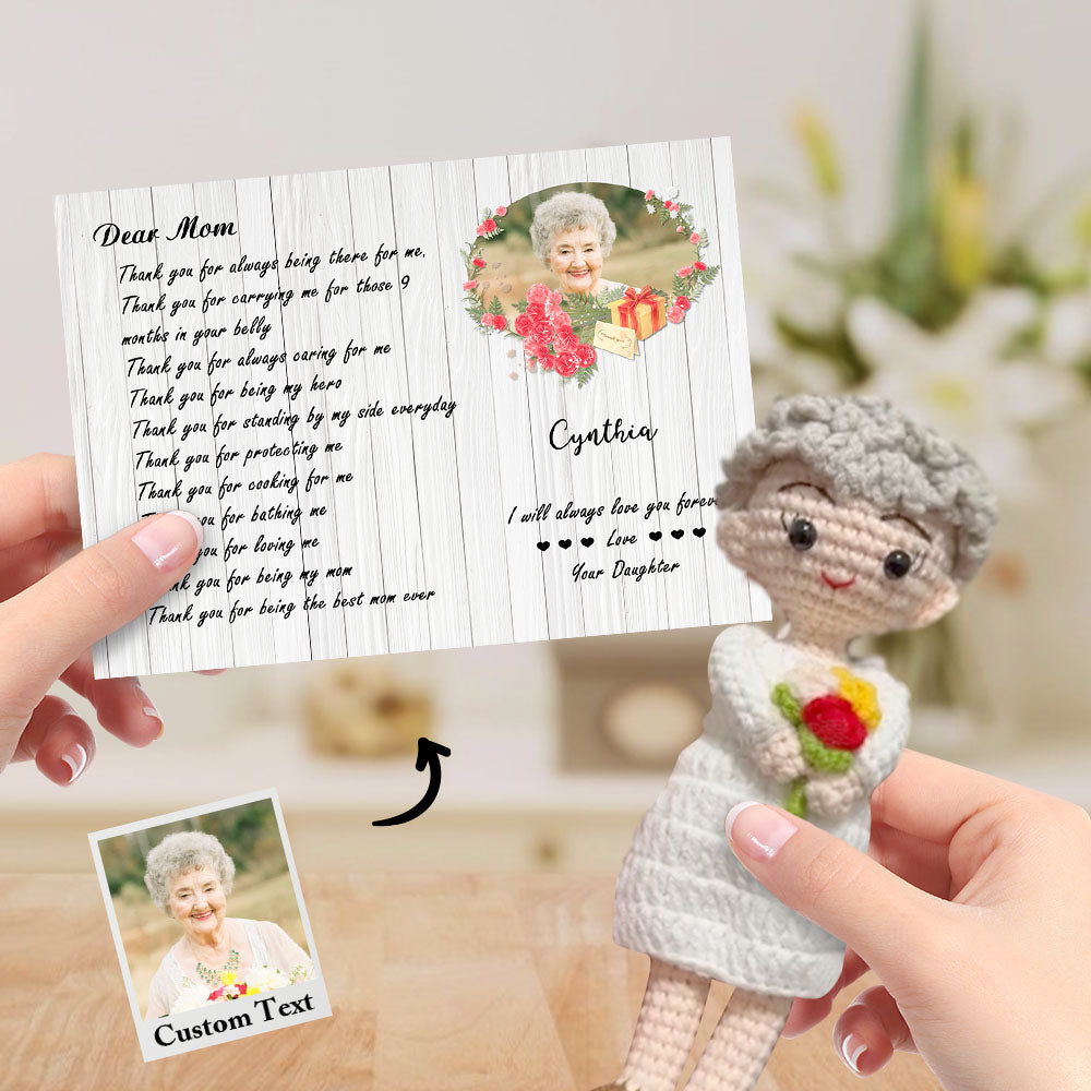 Custom Crochet Doll from Photo Handmade Look alike Dolls with Personalized Name Card Gifts for Mom - auphotomugs