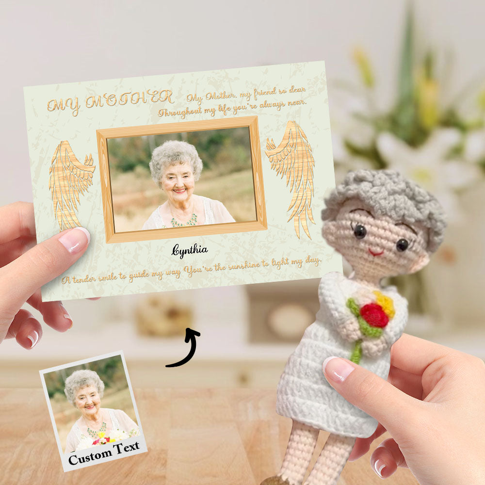 Custom Crochet Doll from Photo Handmade Look alike Dolls Gifts for Mother with Personalized Name Card - auphotomugs