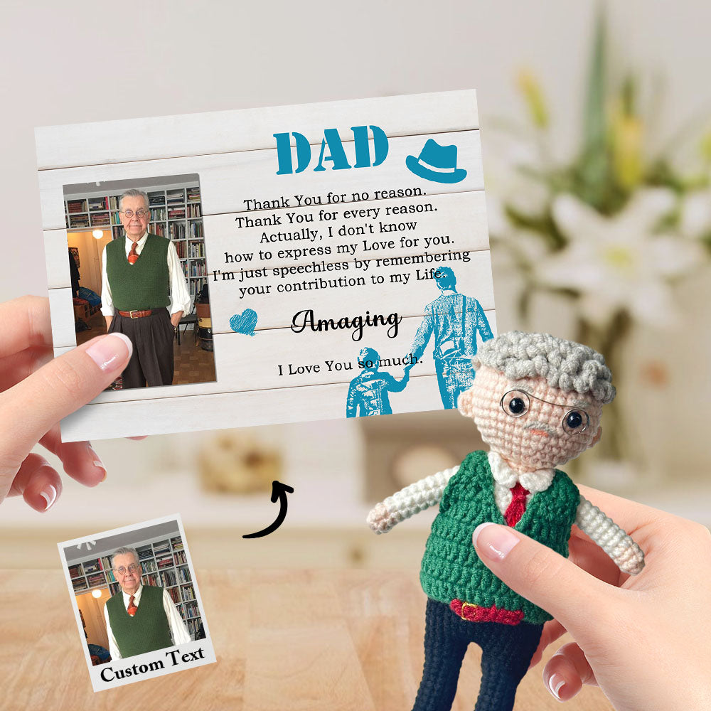 Custom Crochet Doll from Photo Handmade Look alike Dolls Gifts for Dad with Personalized Name Card - auphotomugs