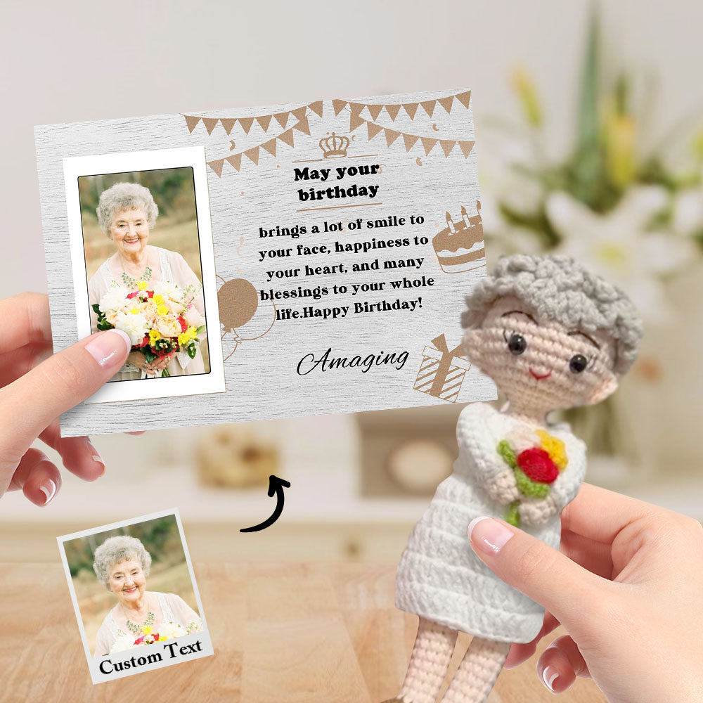 Birthday Gifts Custom Crochet Doll from Photo Handmade Look alike Dolls with Personalized Name Card - auphotomugs