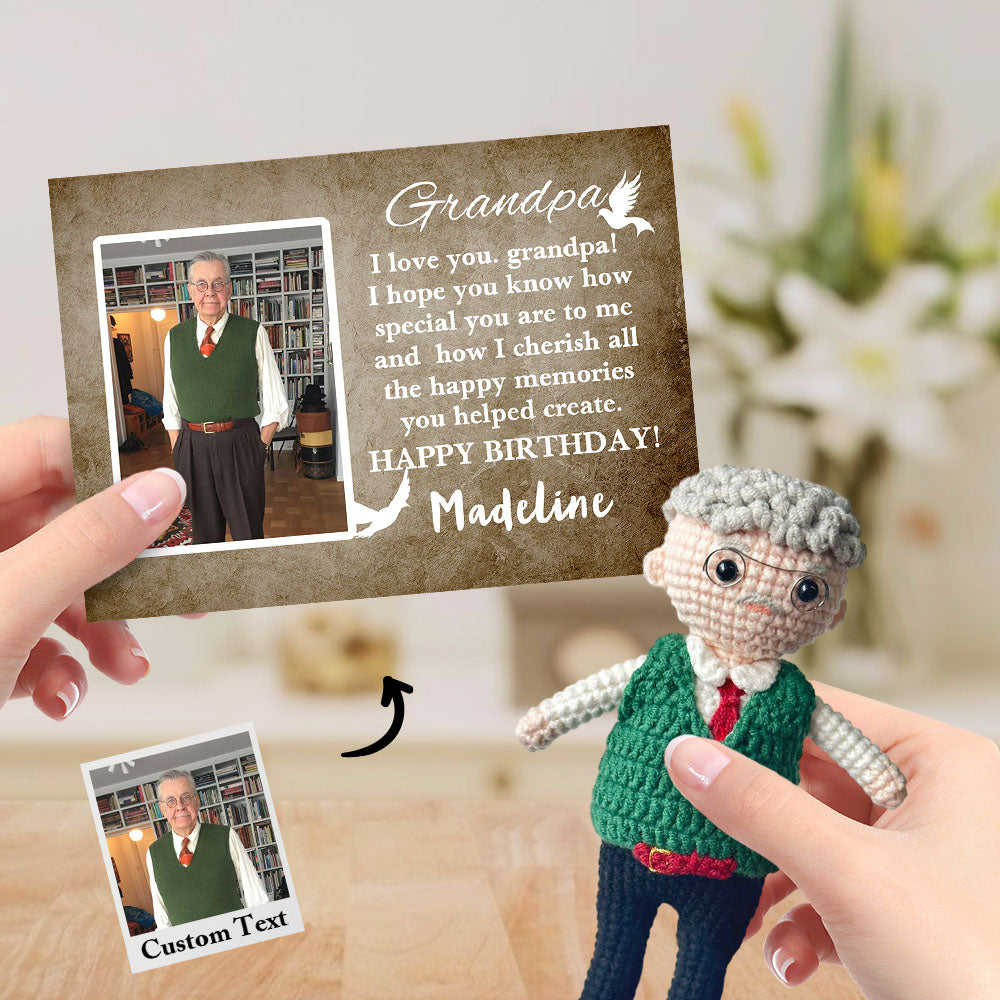 Custom Crochet Doll from Photo Handmade Look alike Dolls with Personalized Name Card Birthday Gifts for Grandpa - auphotomugs