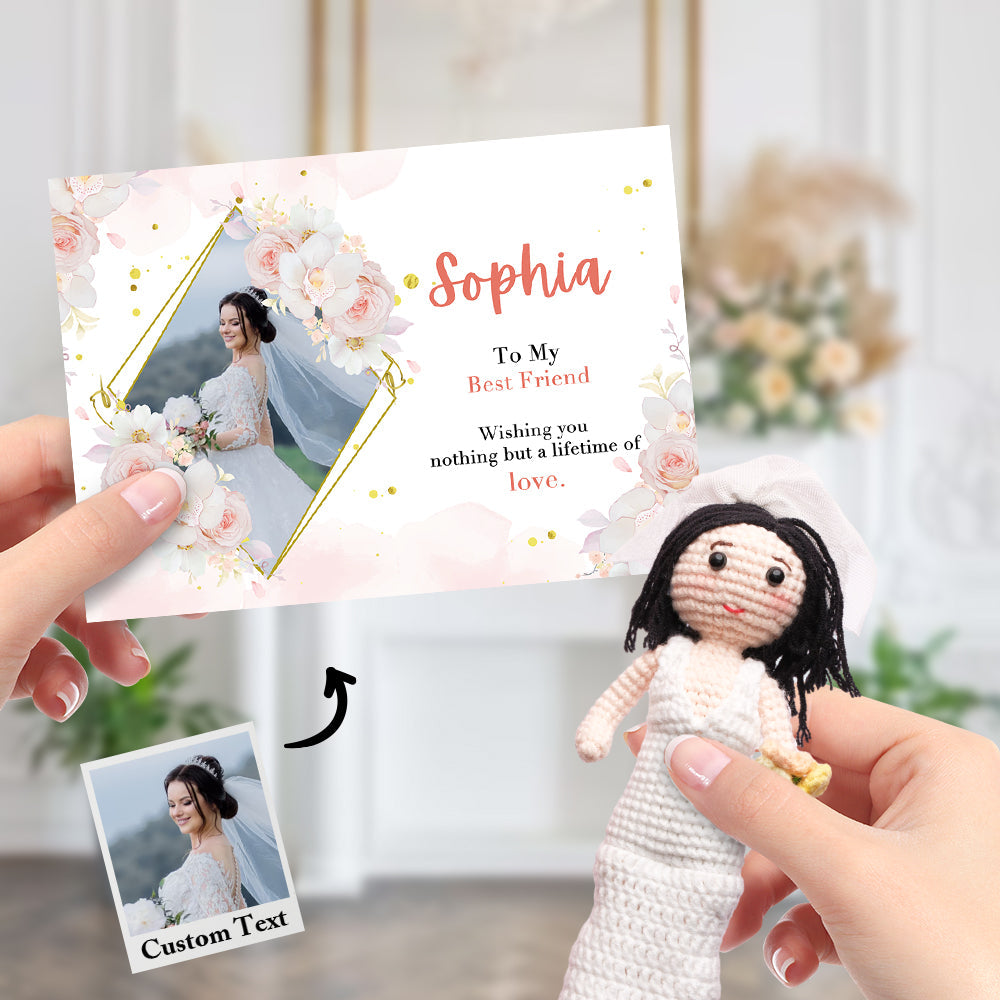 Bridal Shower Gift Custom Crochet Doll from Photo Handmade Look alike Dolls with Personalized Name Card - auphotomugs