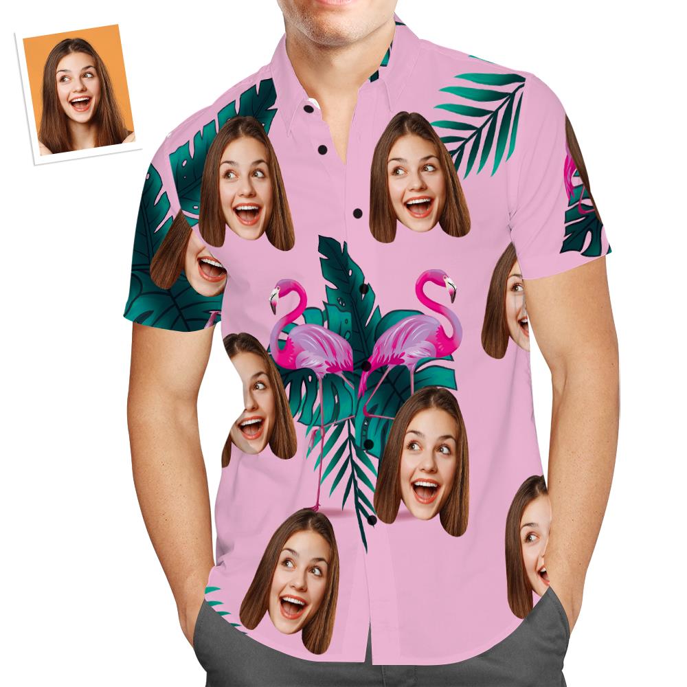 Custom Face Hawaiian Shirt Funny Flamingo Vacation Beach Shirt Gift for Men