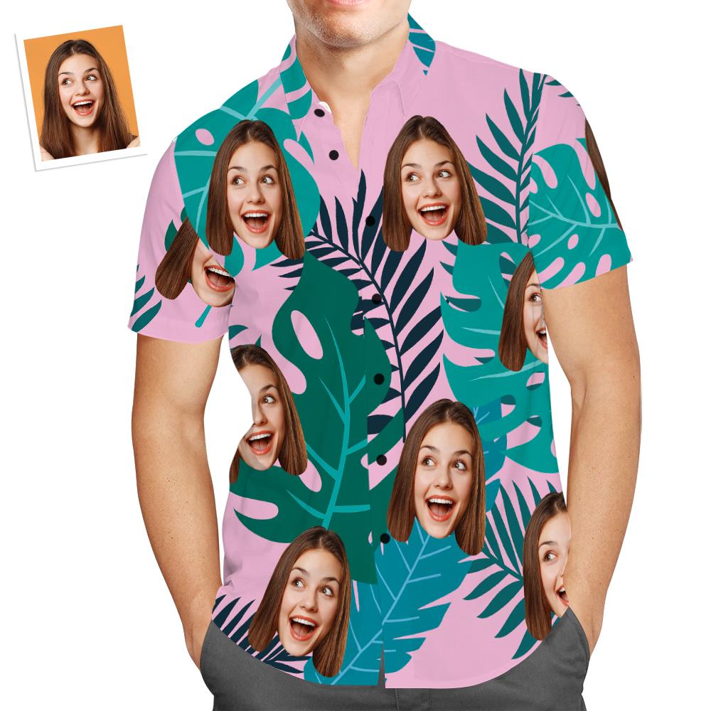 Custom Face Hawaiian Shirt Palm Tree Shirts Tropical Beach Shirts for Men