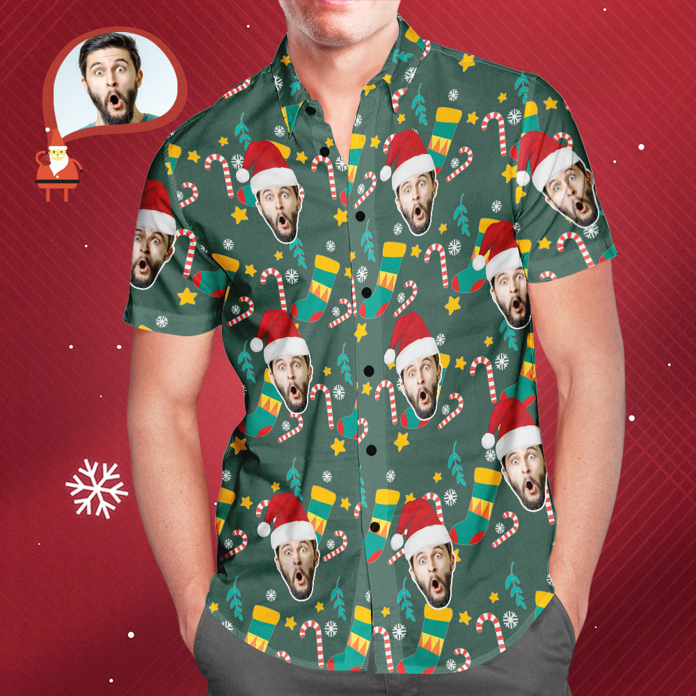 Men's Custom Face Wear Santa Hat Christmas Hawaiian Aloha Shirts Christmas Gift - MyHawaiianShirtsAU