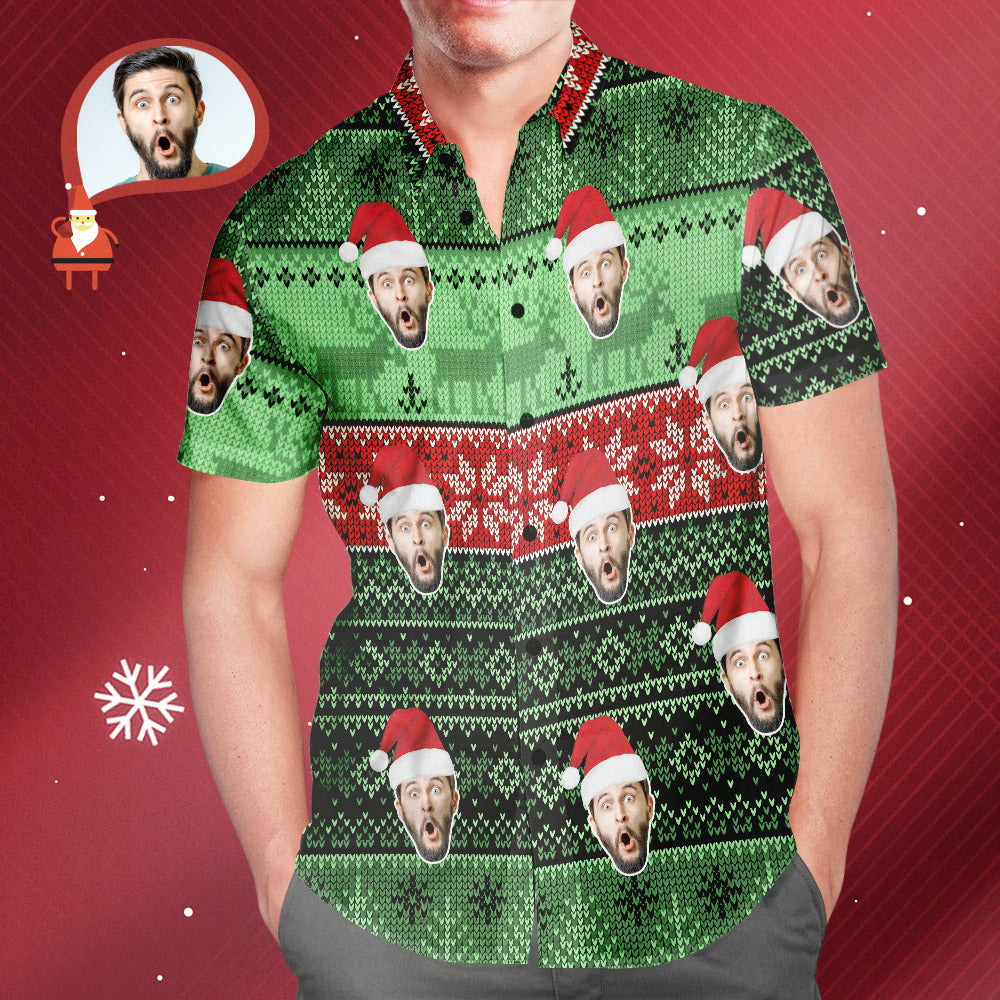 Men's Custom Face Wear Santa Hat Christmas Hawaiian Shirt Personalised Christmas Gift - MyHawaiianShirtsAU