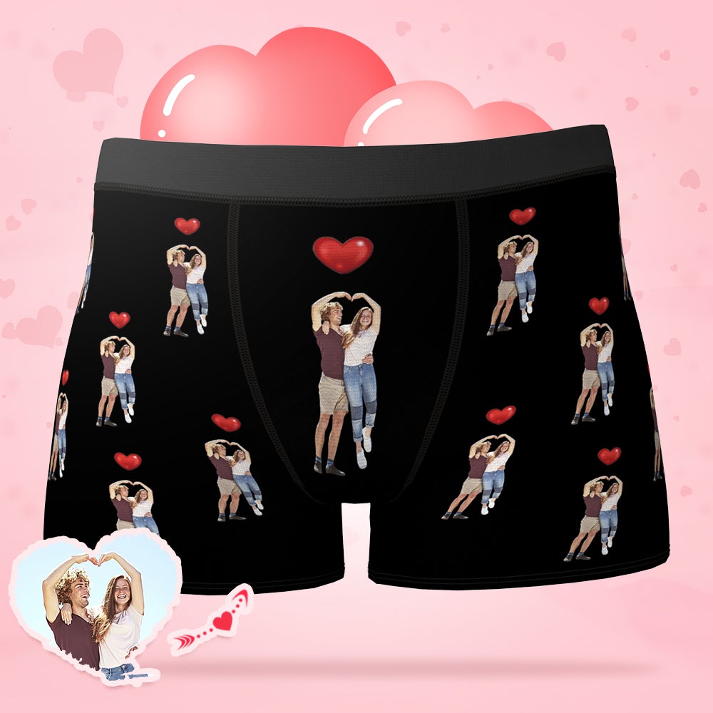 Custom Photo Boxer Couple Red Love Heart Underwear - Men