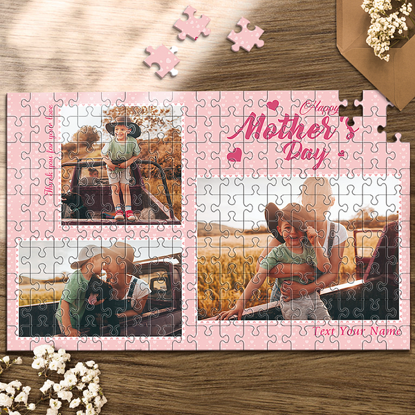 Custom Mother's Day Puzzles With 3 Photos - Pink -35~1000 pieces