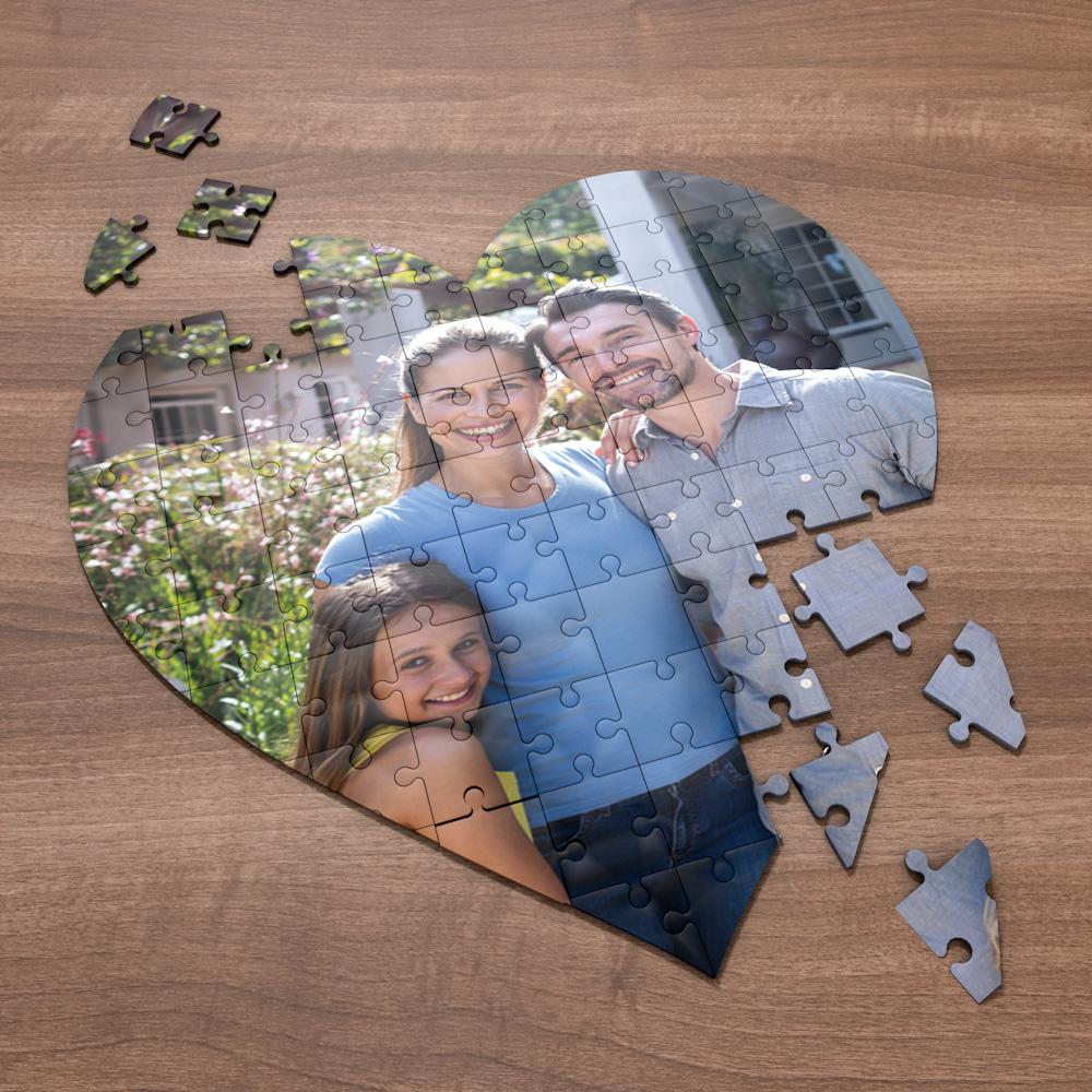 Mother's Day Gifts Photo Puzzle Personalized Family Photo Heart Shaped Puzzle